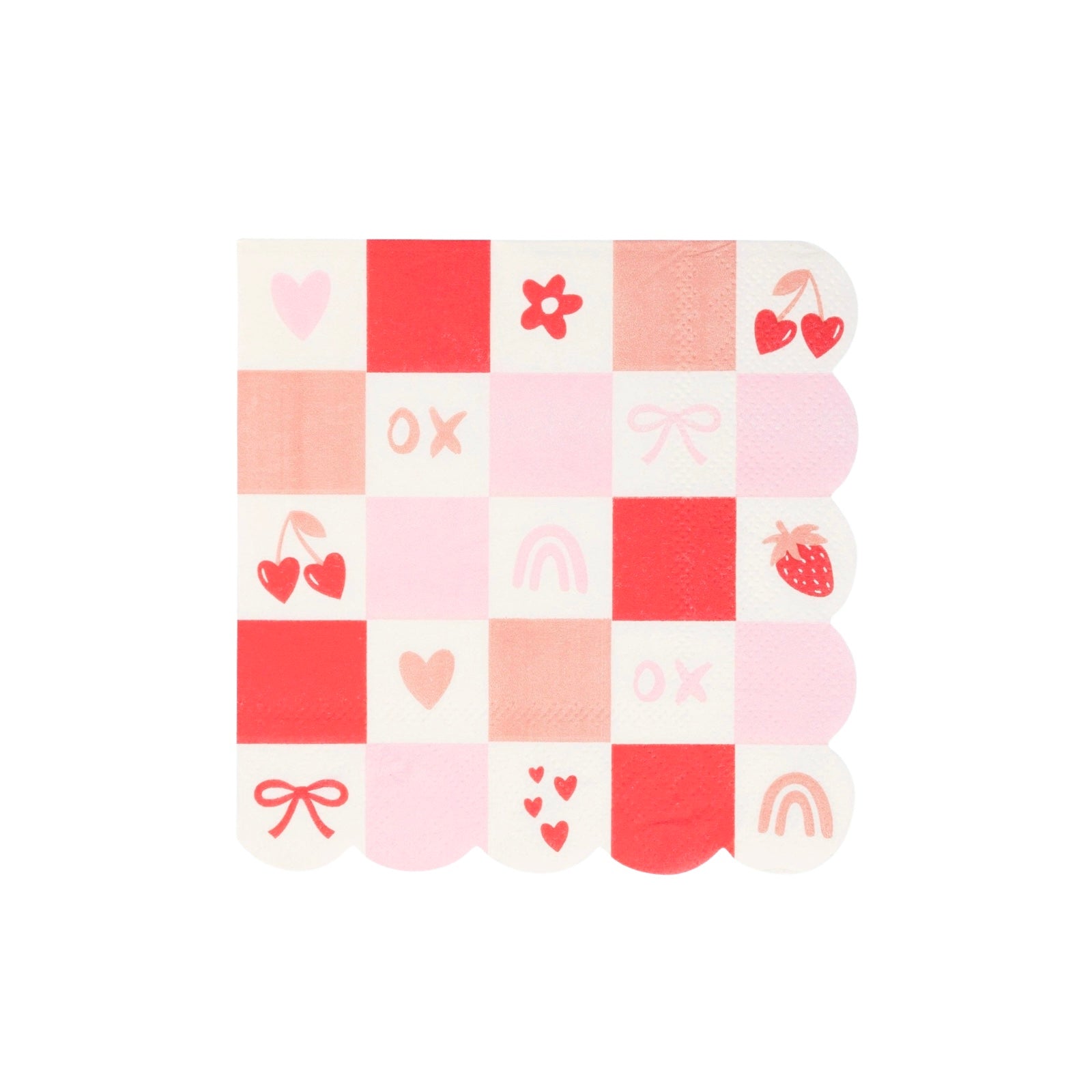 Valentine Check Scalloped Cocktail Napkins - bubblegum market