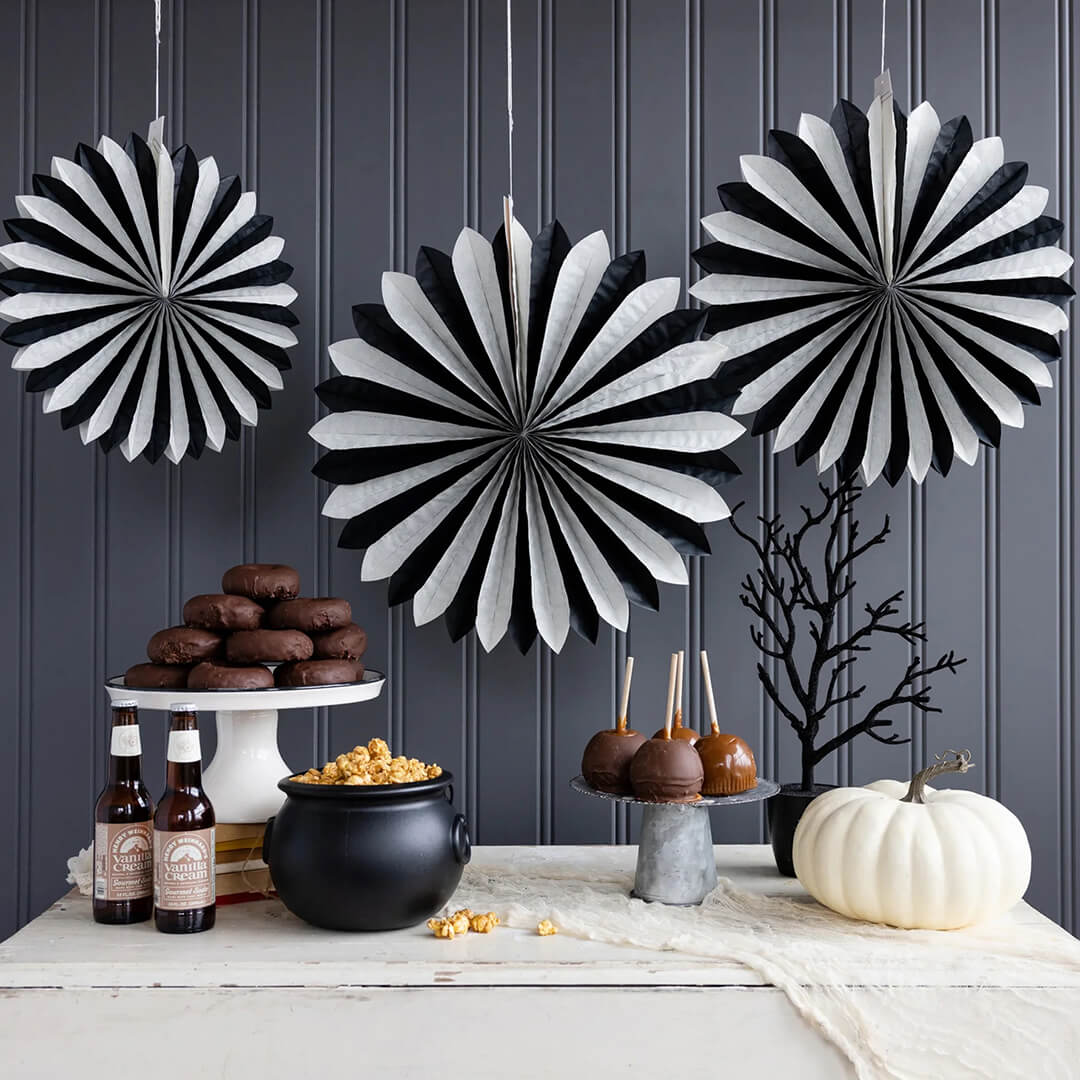 Vintage Halloween Black and Cream Oversized Tissue Fans - bubblegum market