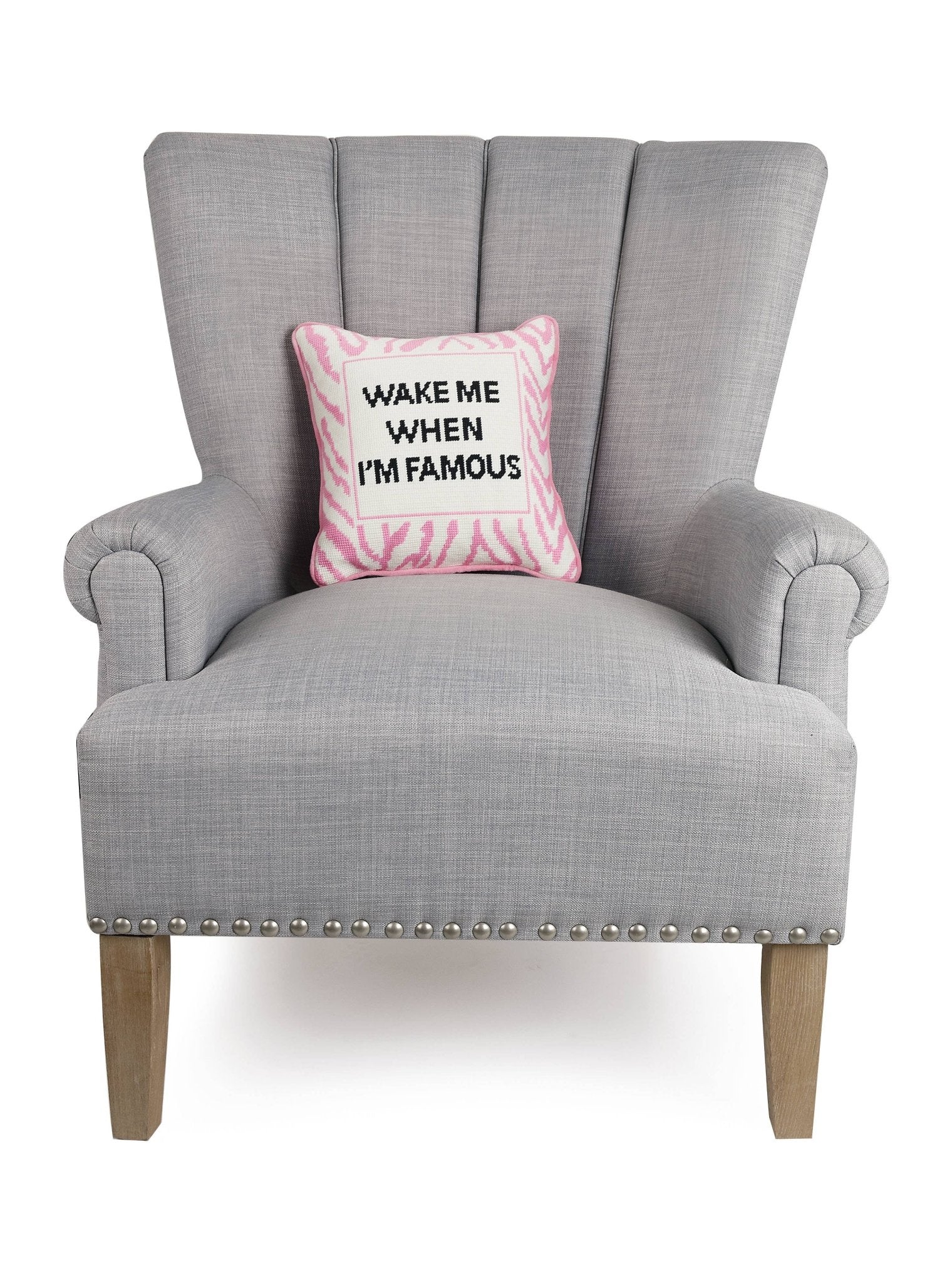 Wake When Famous Embroidered Throw Pillow - bubblegum market