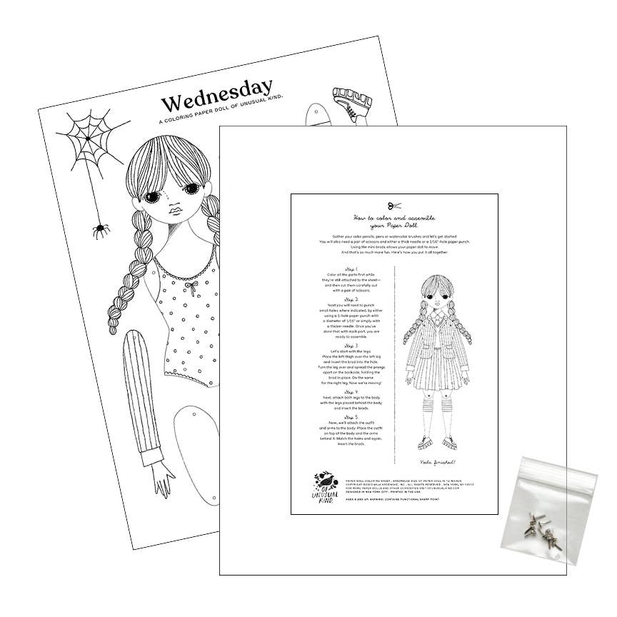 WEDNESDAY Paper Doll Coloring Sheet Kit - bubblegum market