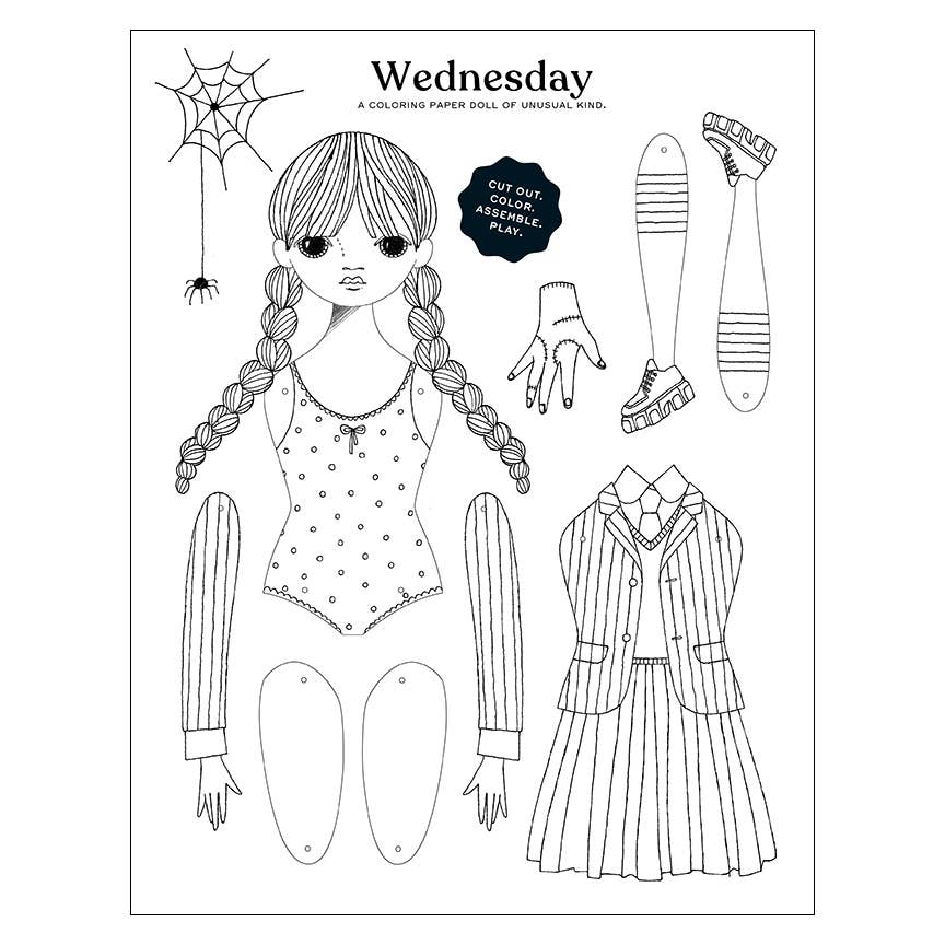 WEDNESDAY Paper Doll Coloring Sheet Kit - bubblegum market