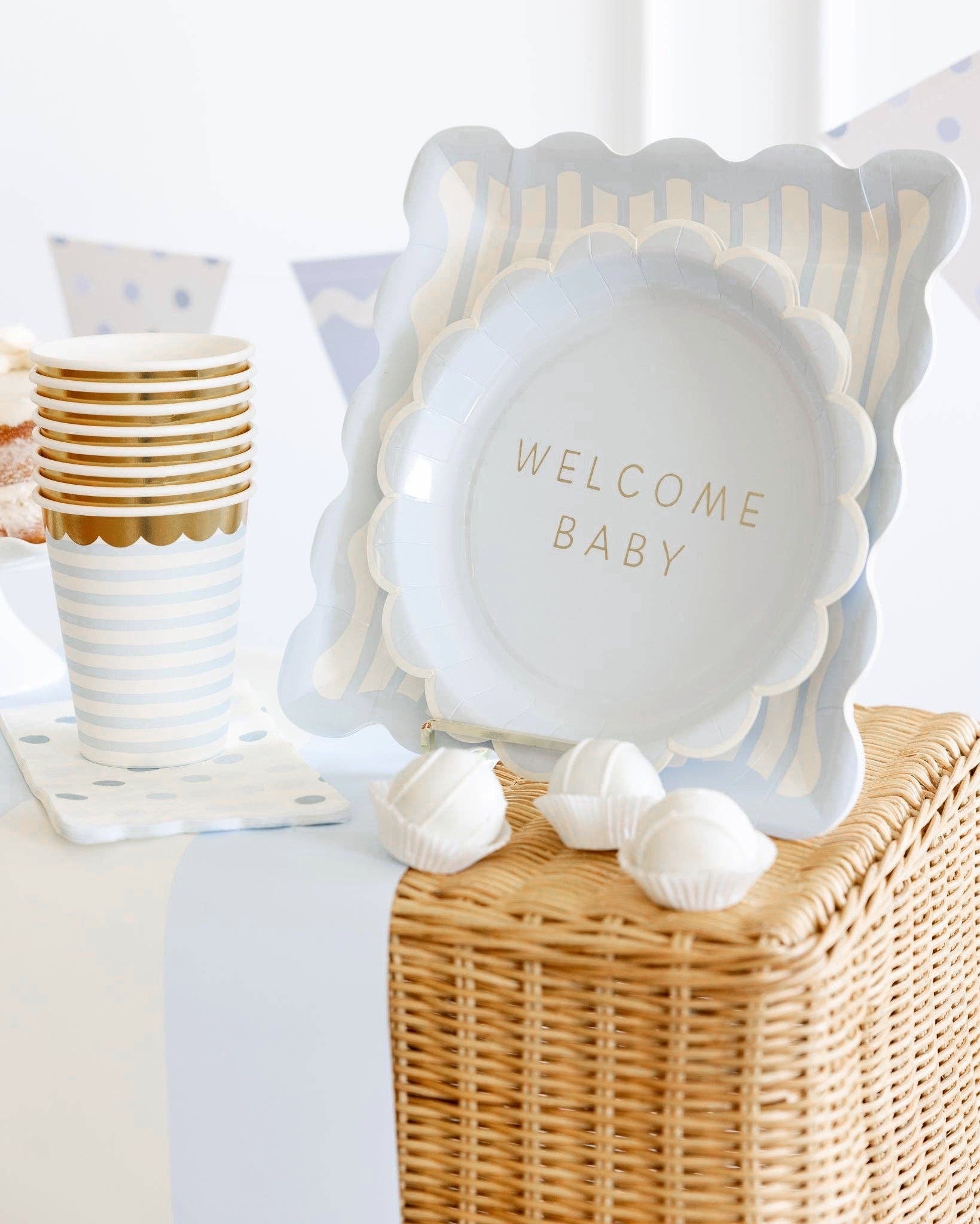 Welcome Baby Blue Plates 9" - bubblegum market