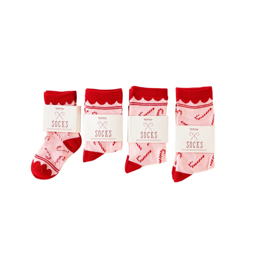 Whimsy Santa Candy Cane Socks - bubblegum market