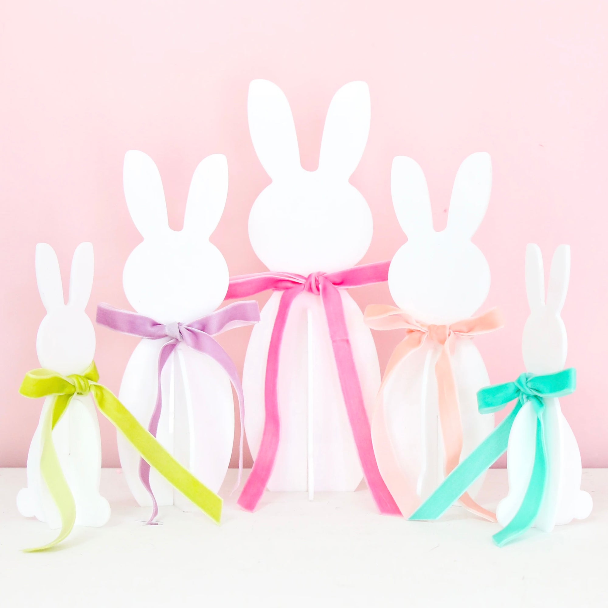 White Acrylic Bunnies with Velvet Bows - bubblegum market