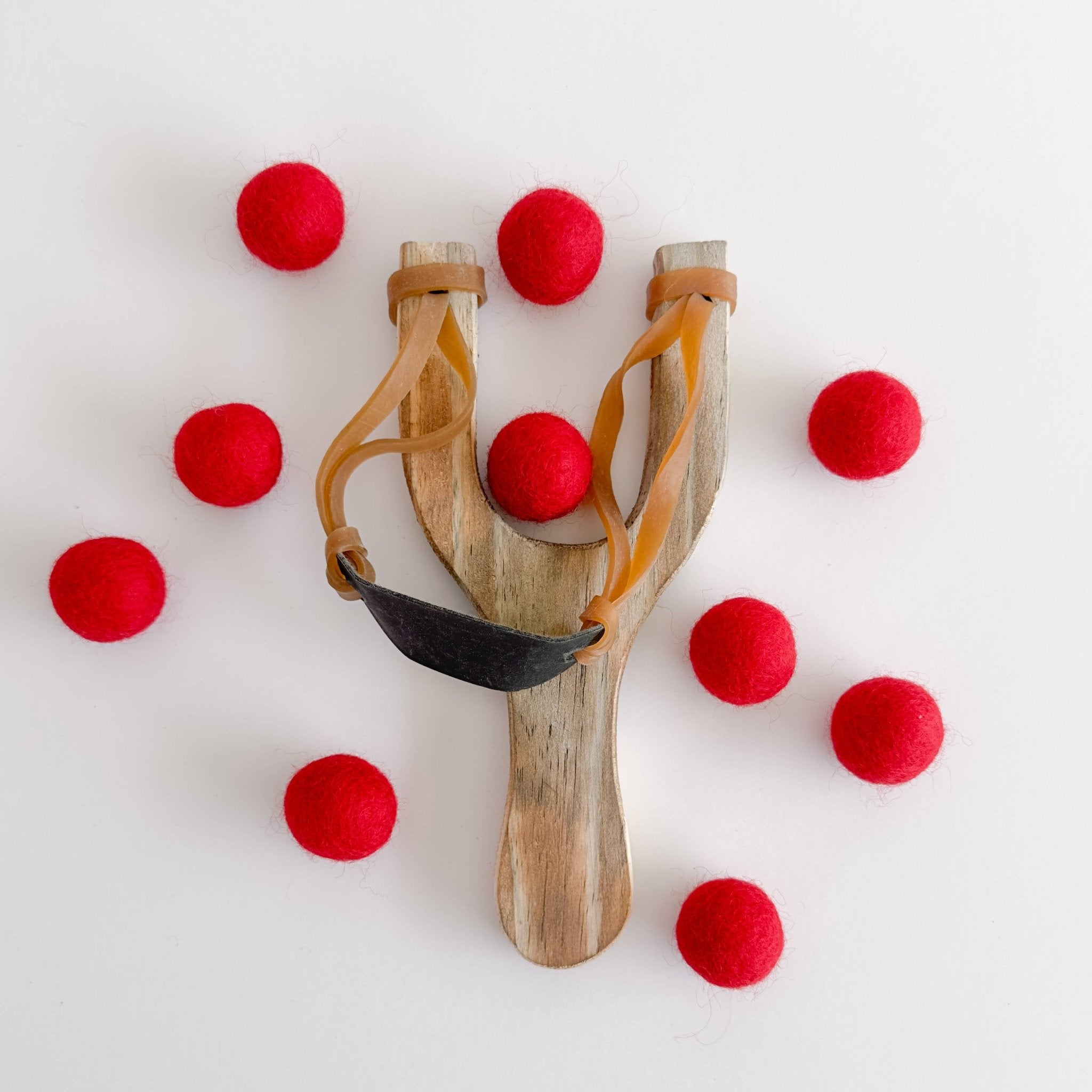Wood Slingshot + 10 Cherry Felt Balls - bubblegum market