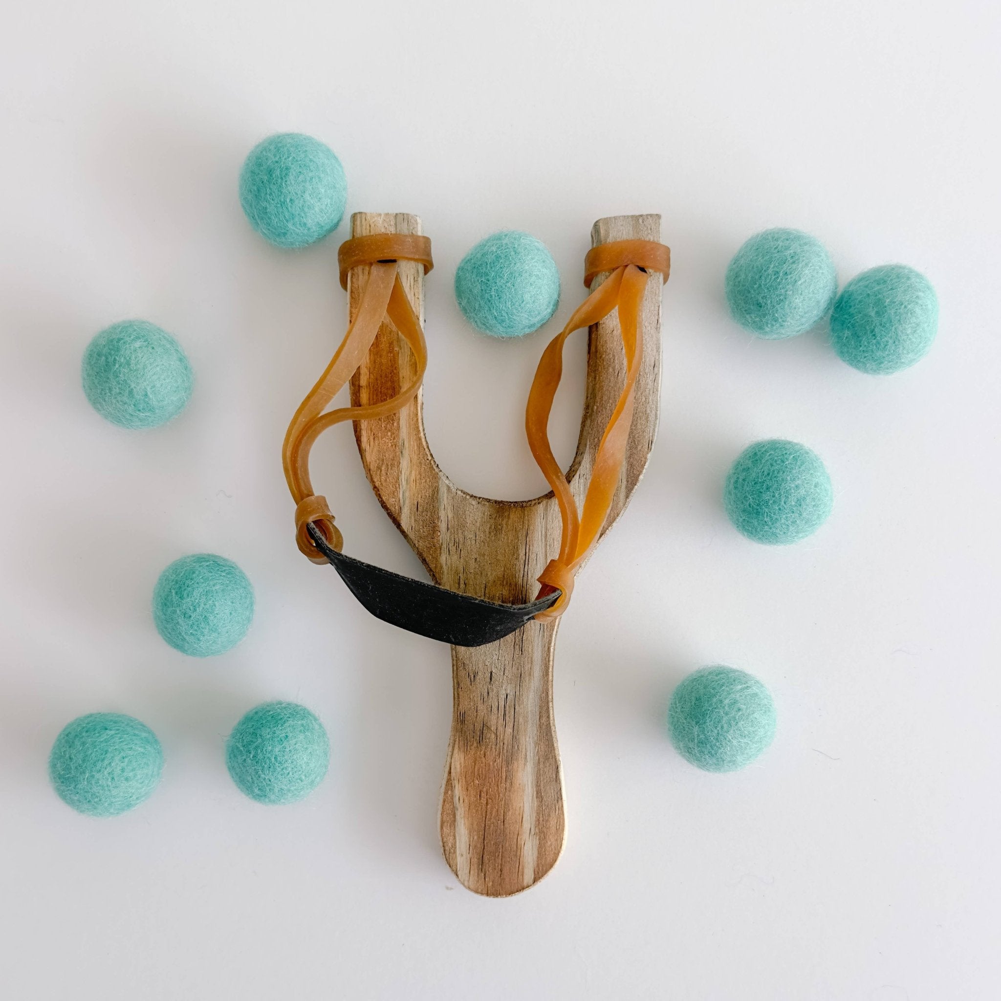 Wooden Slingshot + 10 Aqua Felt Balls - bubblegum market