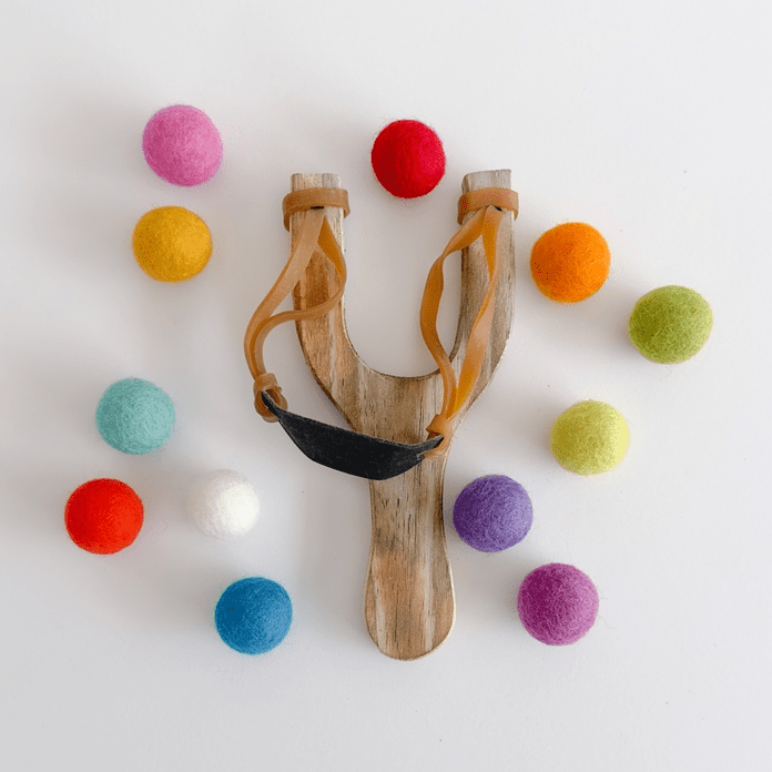 Wooden Slingshot + 12 Assorted Felt Balls - bubblegum market