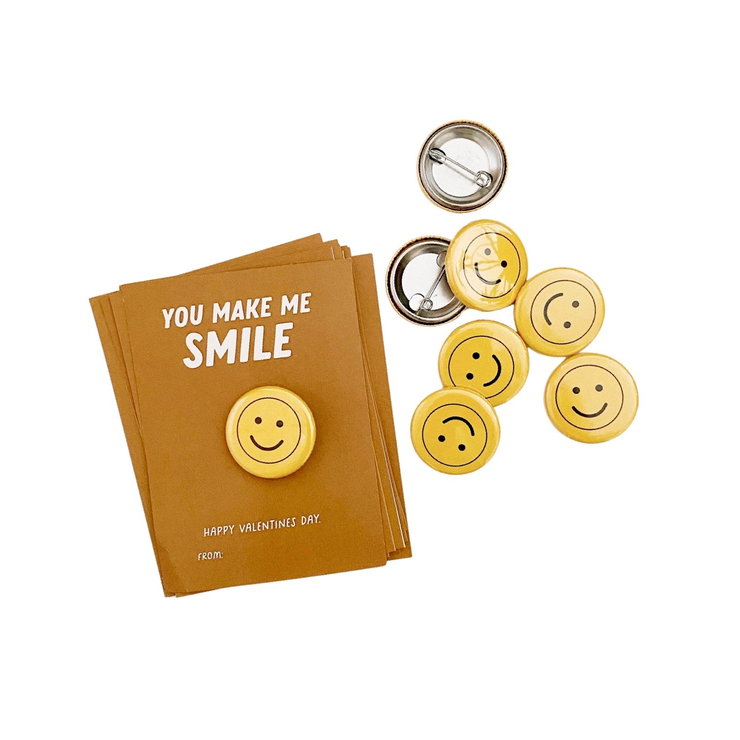 Yellow Smiley Face Button Pins Valentine Kit - bubblegum market
