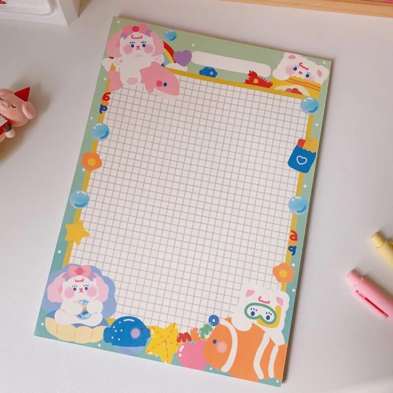 Bear & Bunny Large Kawaii Note Pad - bubblegum market