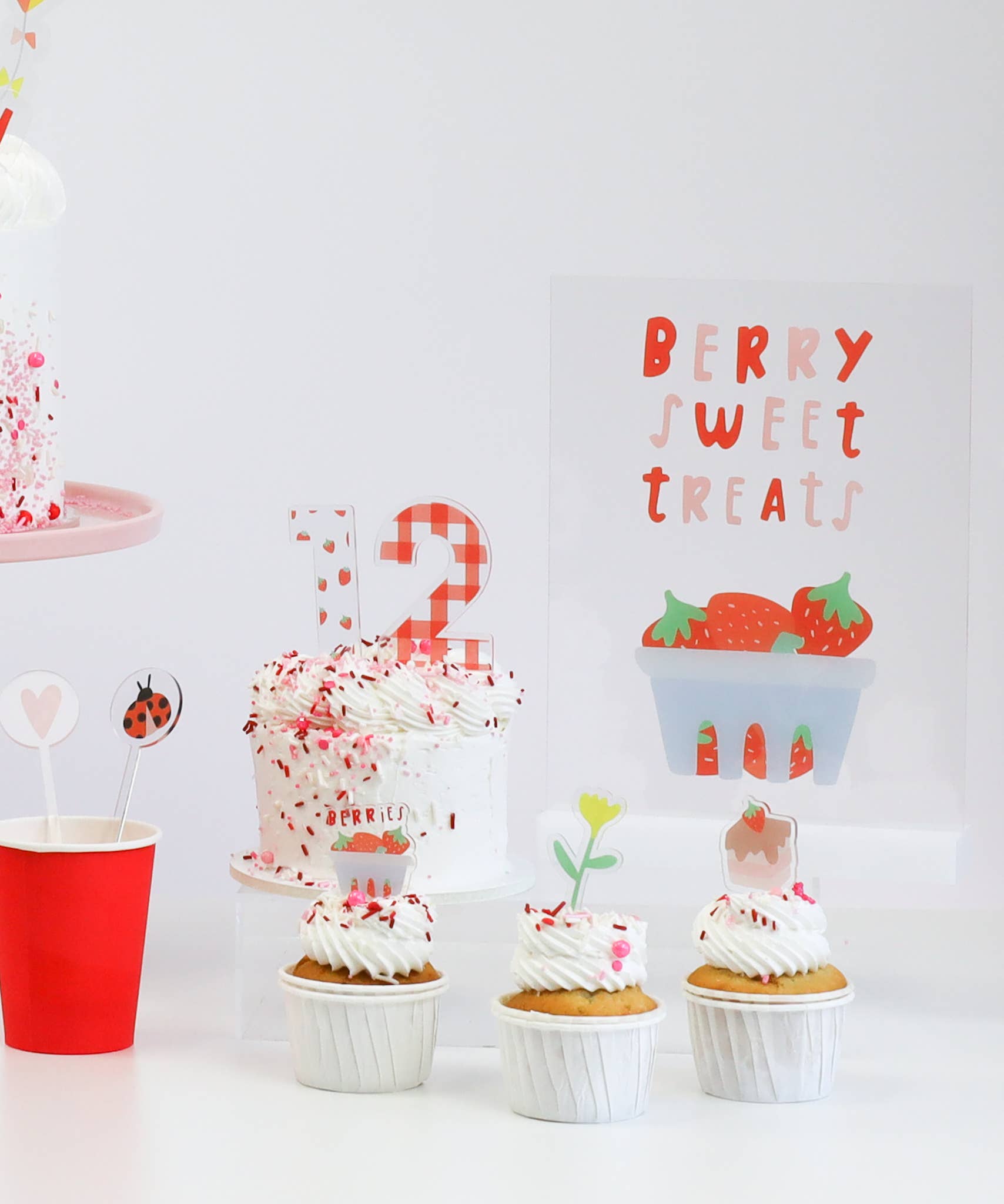 BERRY SWEET TREATS Acrylic Party Table Sign - bubblegum market