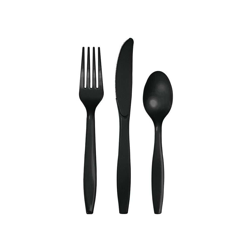 Black Plastic Cutlery Set 24ct - bubblegum market