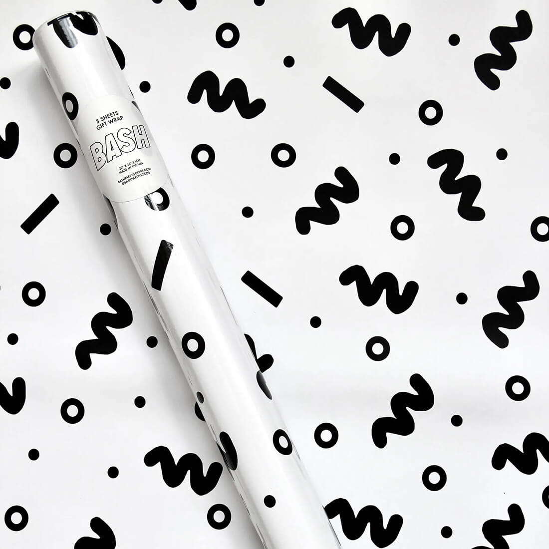 Black & White Art School Squiggle Gift Wrap Sheets (Roll of 3) - bubblegum market