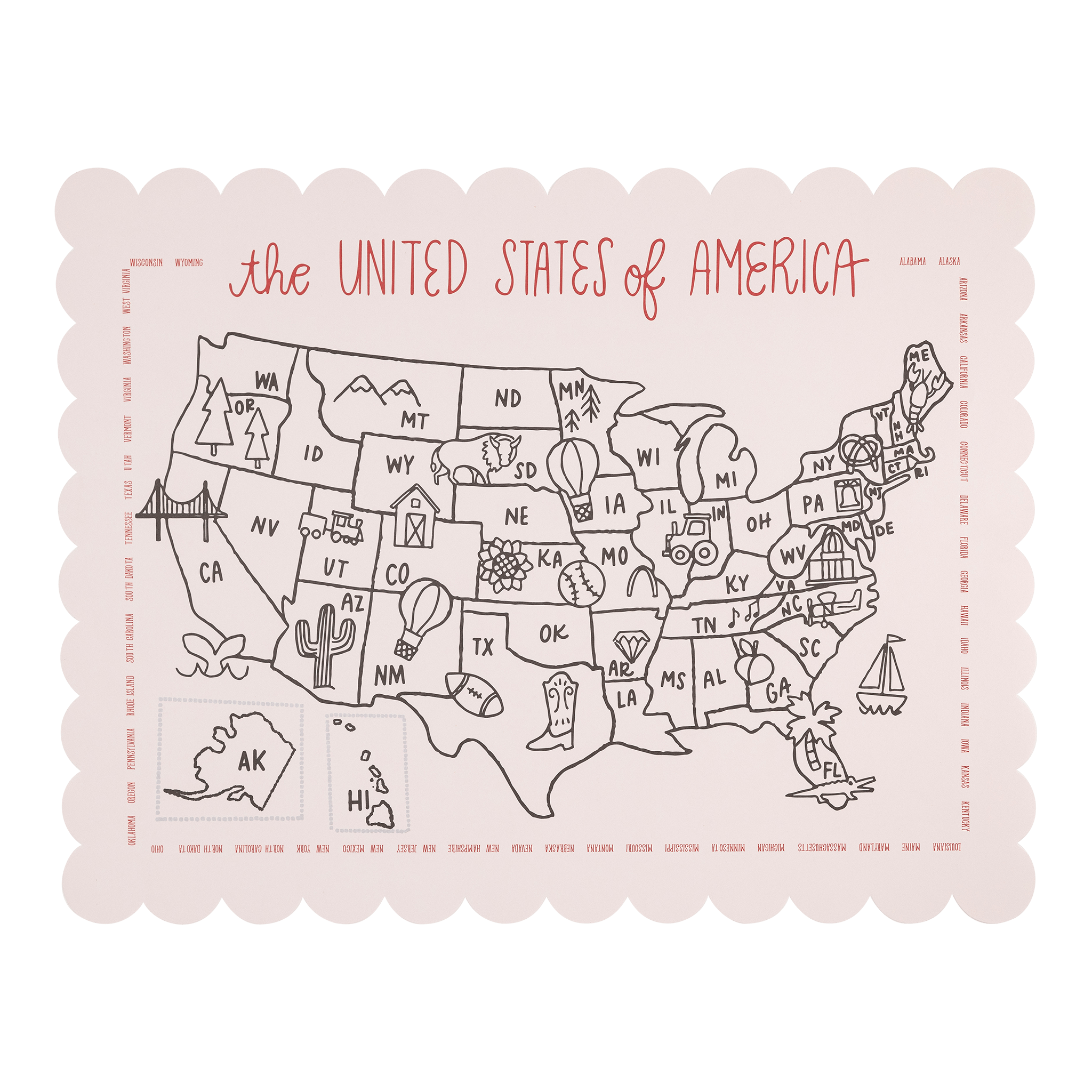 Color the USA Map Paper Placemats - bubblegum market