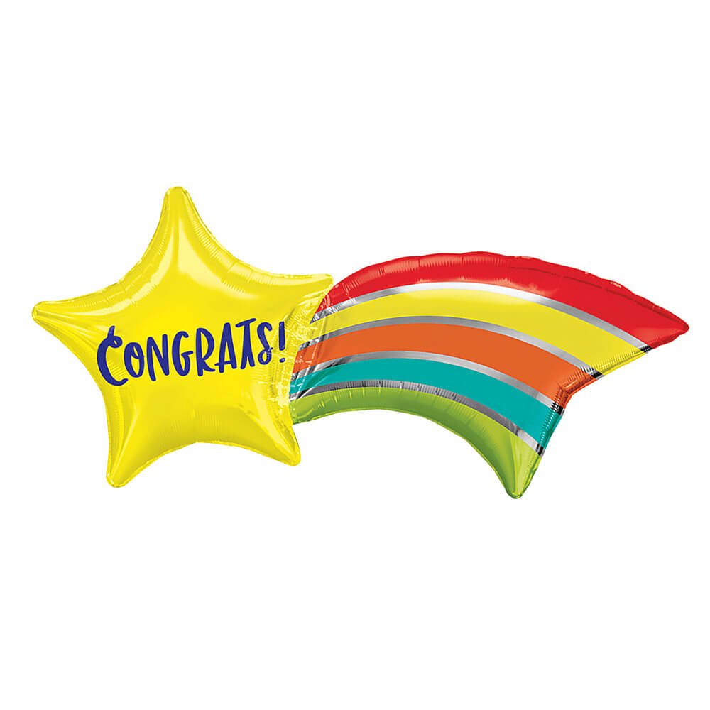 Congrats Rainbow Shooting Star SuperShape Foil Balloon 27" - bubblegum market