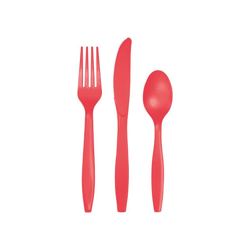 Coral Plastic Cutlery Set 24ct - bubblegum market