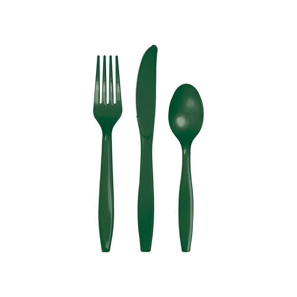 Dark Green Plastic Cutlery Set 24ct - bubblegum market