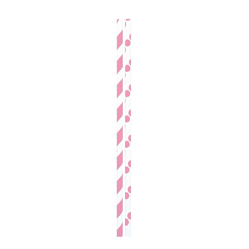 Dots & Stripes Pink Paper Party Straws - bubblegum market