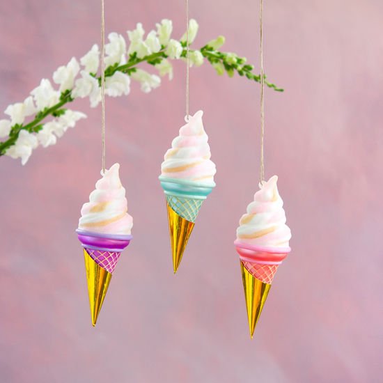 Glitterville Studios Ice Cream Cone Ornament 6.75" - bubblegum market