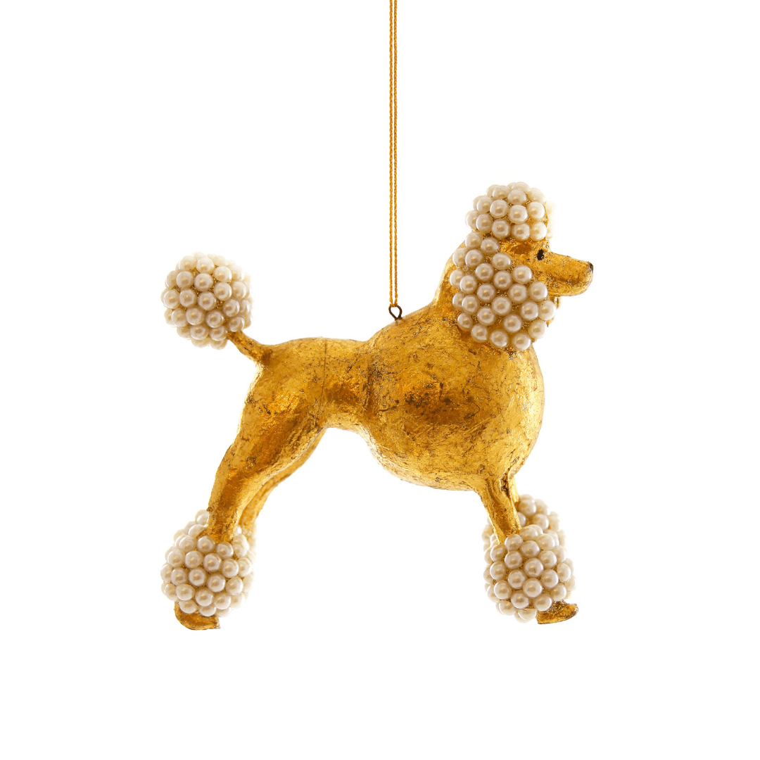 Gold Beaded Poodle Ornament 4.5" - bubblegum market