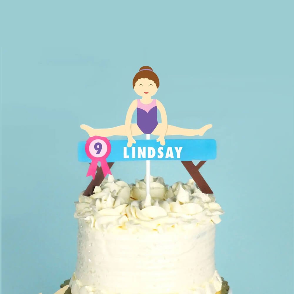 Gymnastics Party Customizable Name Cake Topper - bubblegum market