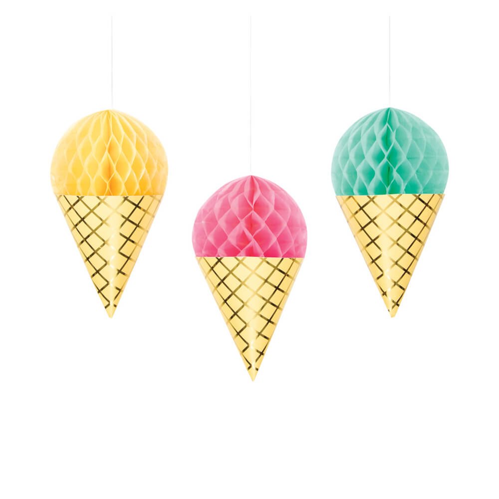 Ice Cream Party Hanging Honeycomb Decorations - bubblegum market