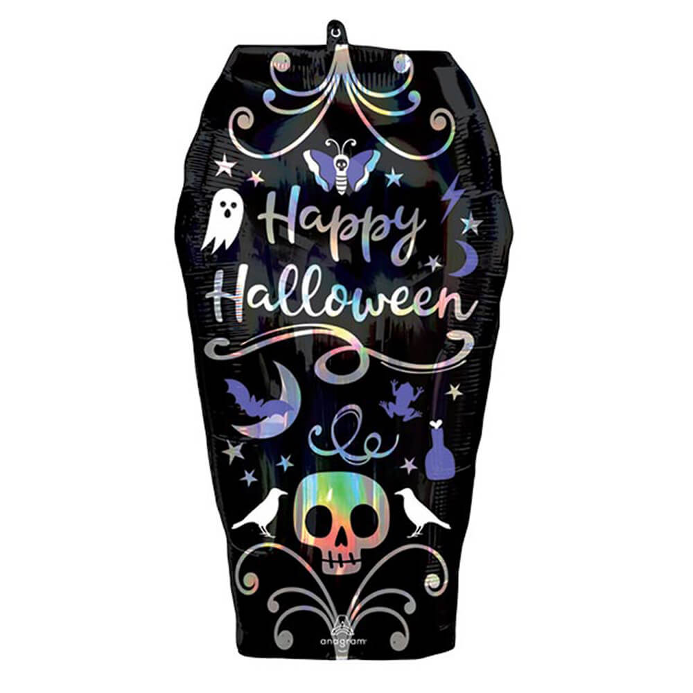 Iridescent Coffin "Happy Halloween" Foil Balloon 27" - bubblegum market