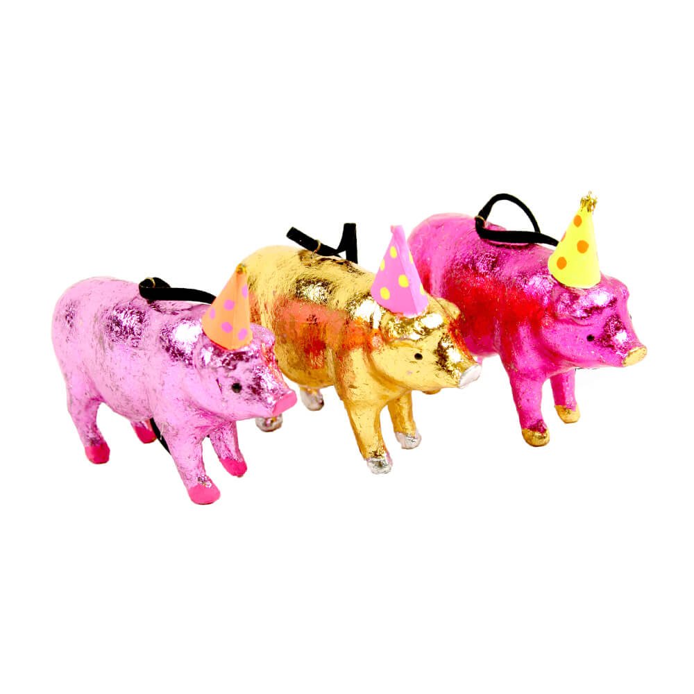 Lucky Pig with Party Hat Ornament 3.75" - bubblegum market