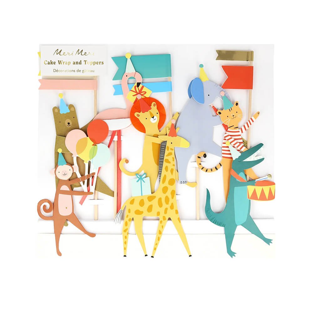 Meri Meri Party Animal Parade Cake Wrap & Toppers - bubblegum market