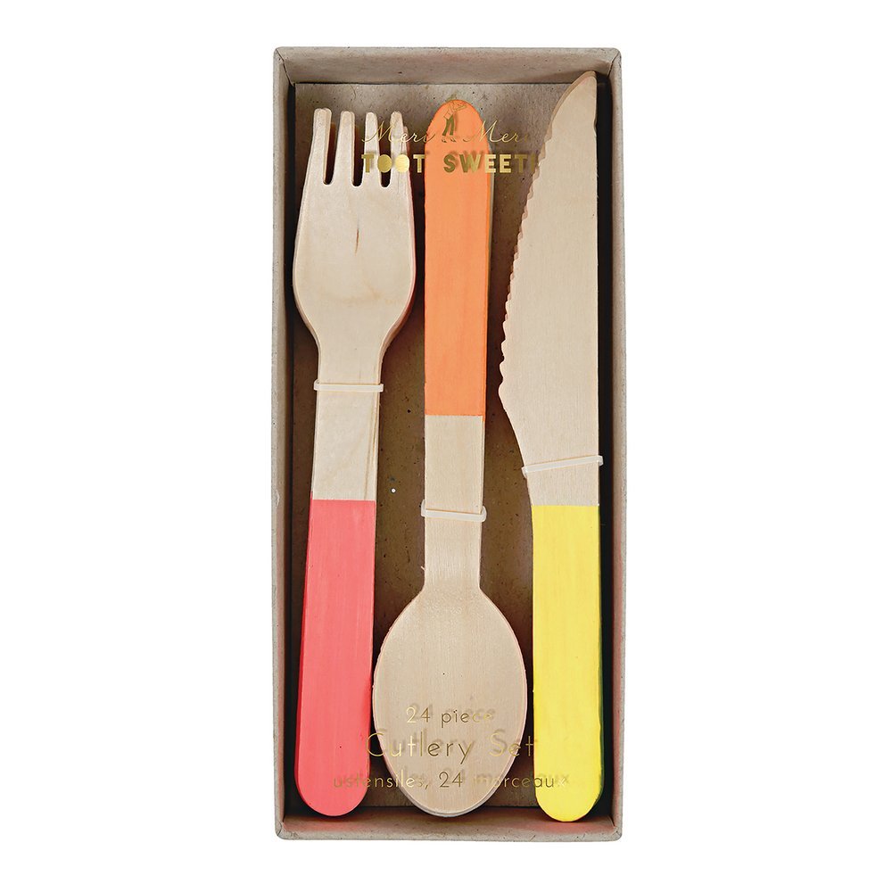 Meri Meri Party Neon Wooden Cutlery Set - bubblegum market