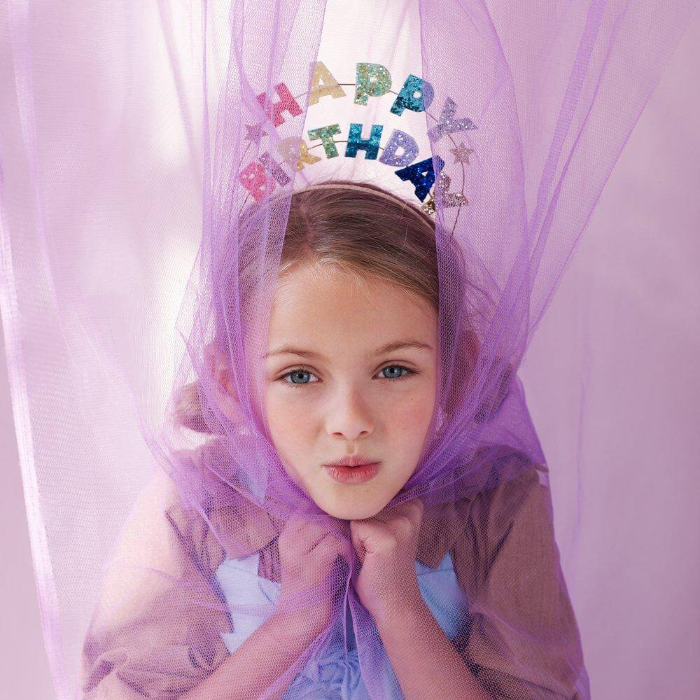 Meri Meri Party Pastel Happy Birthday Glitter Headband - bubblegum market