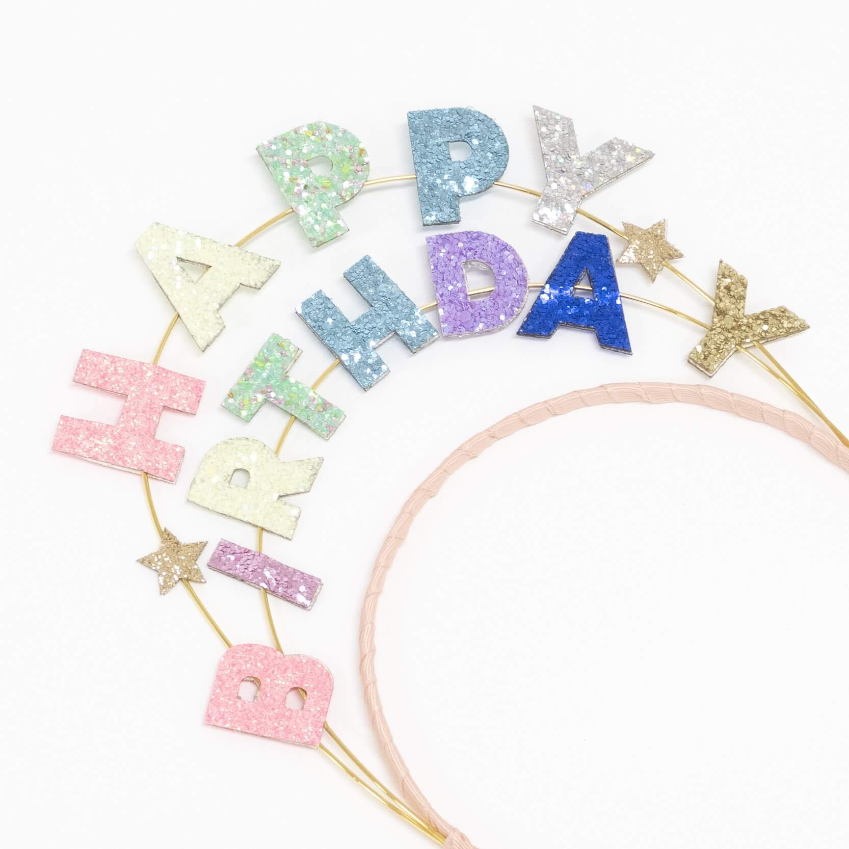 Meri Meri Party Pastel Happy Birthday Glitter Headband - bubblegum market