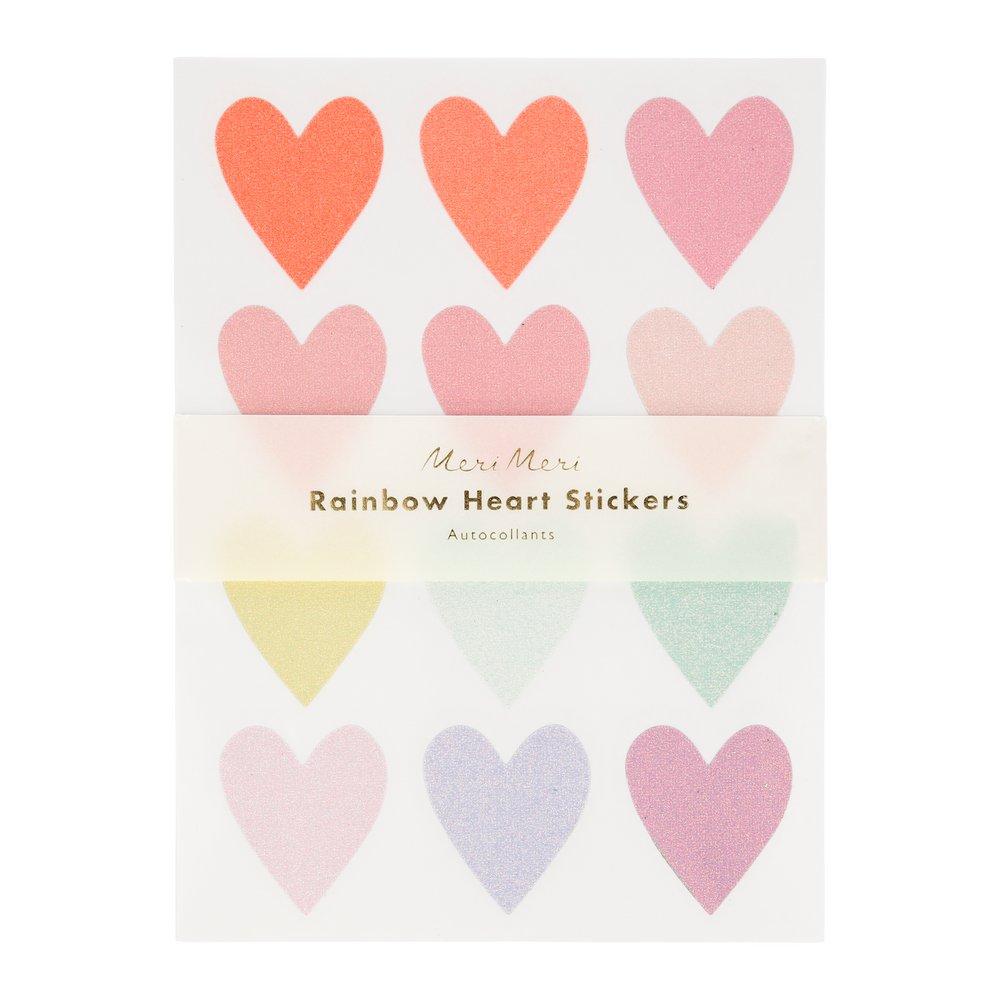Meri Meri Party Pastel Rainbow Heart Glitter Stickers - bubblegum market