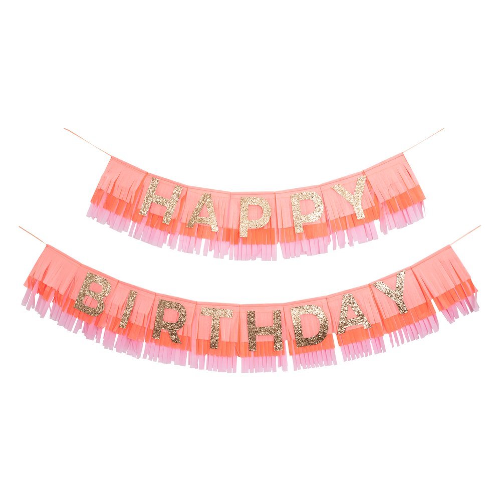 Meri Meri Party Pink Happy Birthday Fringe Garland - bubblegum market