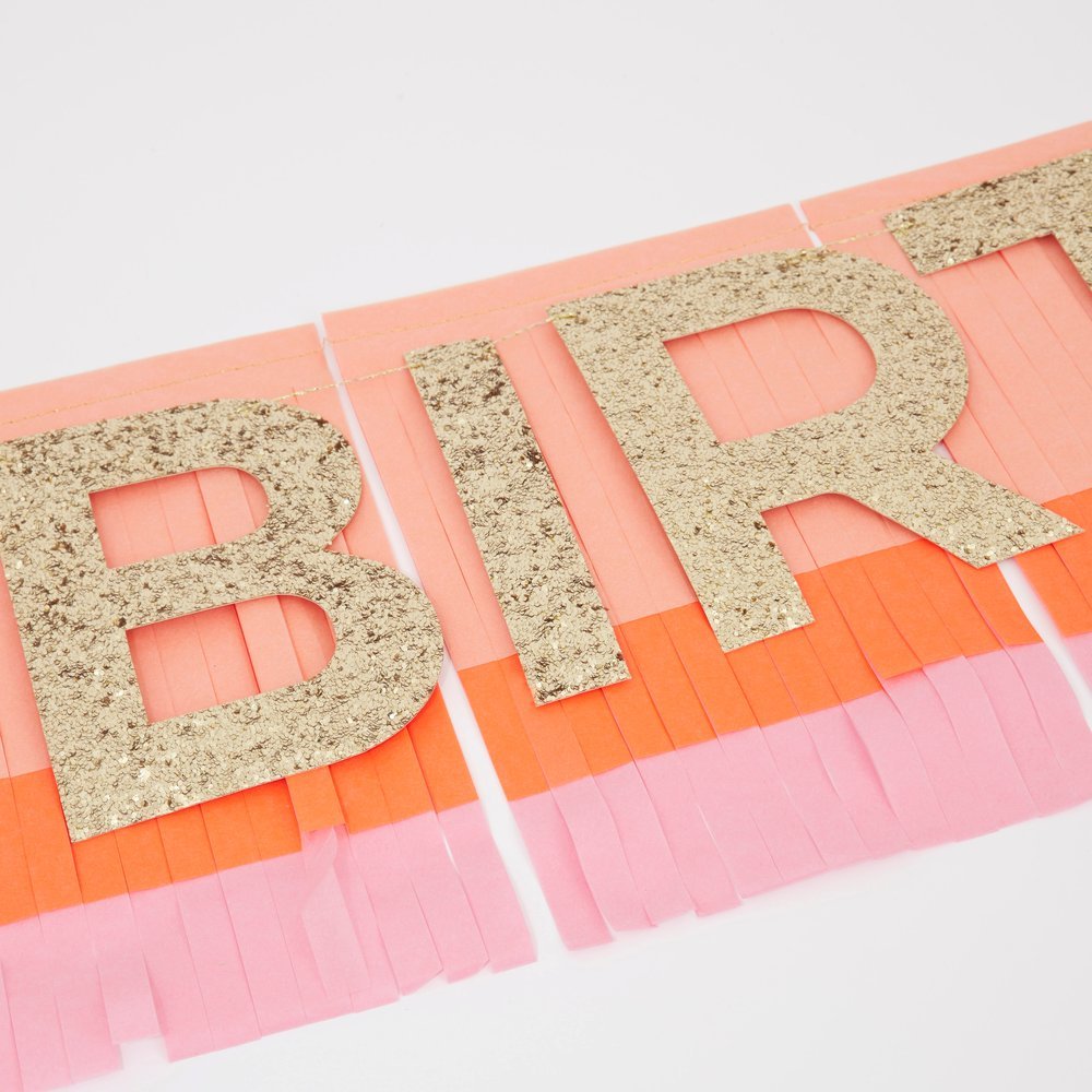 Meri Meri Party Pink Happy Birthday Fringe Garland - bubblegum market