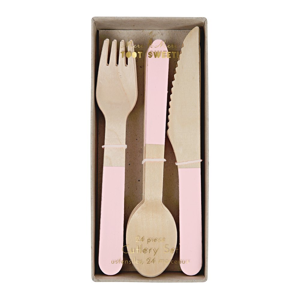 Meri Meri Party Pink Wooden Cutlery Set - bubblegum market