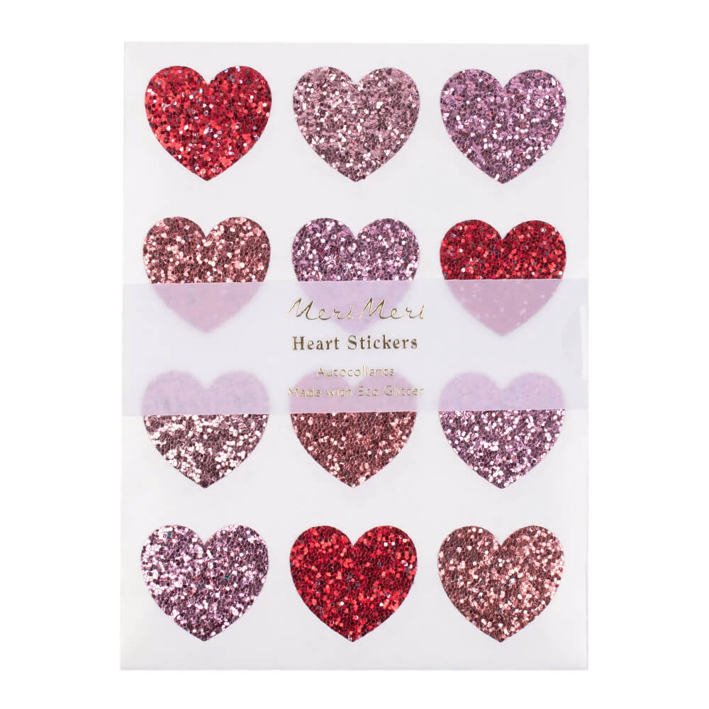 Meri Meri Party Red & Pink Heart Glitter Stickers - bubblegum market