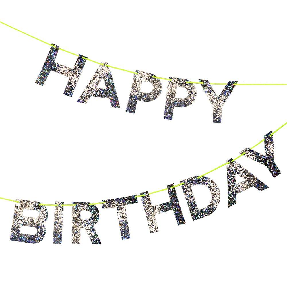 Meri Meri Party Silver Glitter Happy Birthday Garland - bubblegum market