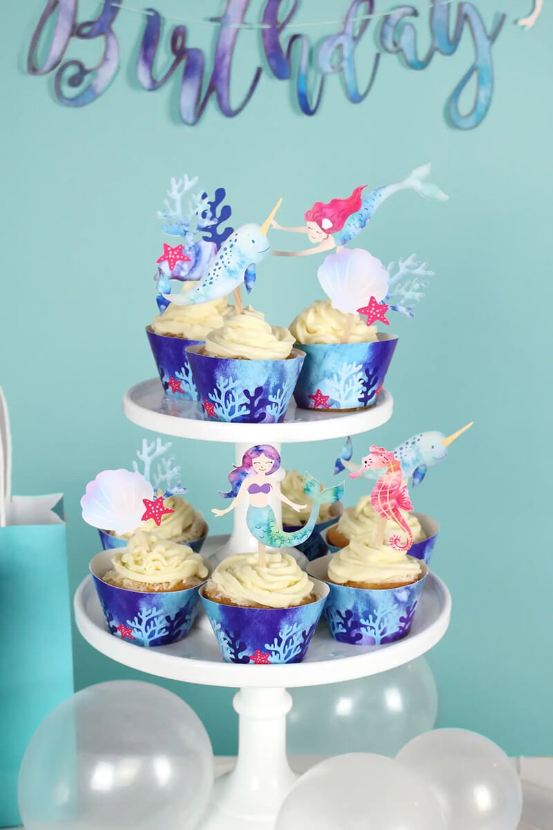 Mermaid & Narwhal Cupcake Toppers & Wrappers - bubblegum market
