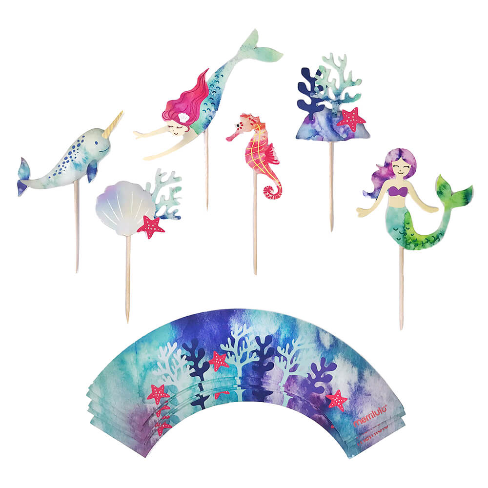 Mermaid & Narwhal Cupcake Toppers & Wrappers - bubblegum market