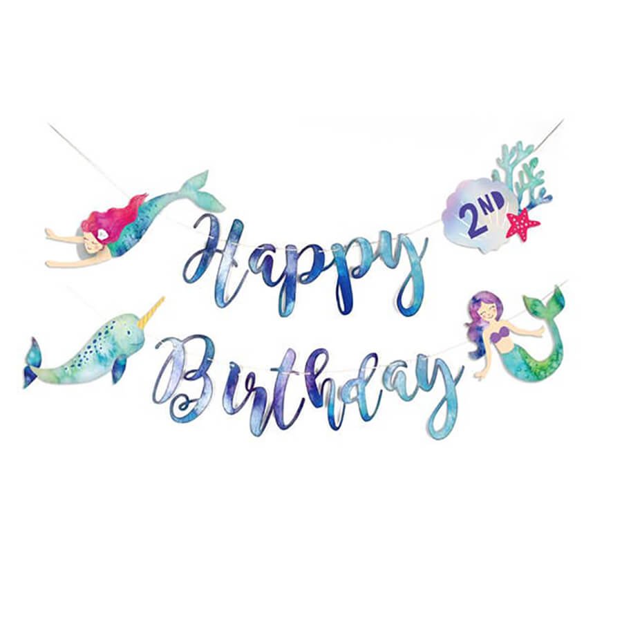 Mermaid & Narwhal Party Birthday Banner - bubblegum market
