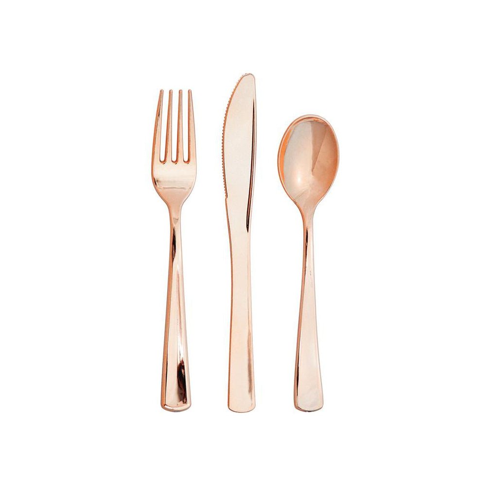 Metallic Rose Gold Plastic Cutlery Set 24ct - bubblegum market