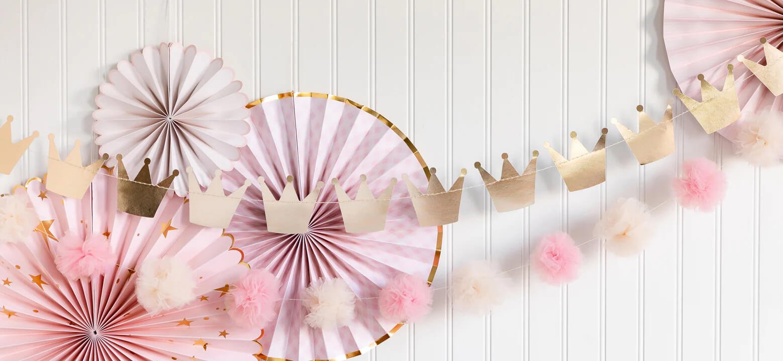 Princess Crowns & Pom Pom Tulle Banner Set - bubblegum market
