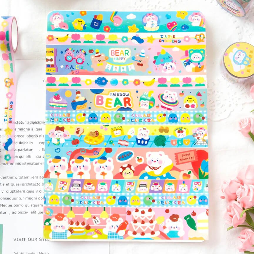 Rainbow Bears & Bunnies Plastic Washi Tape - bubblegum market