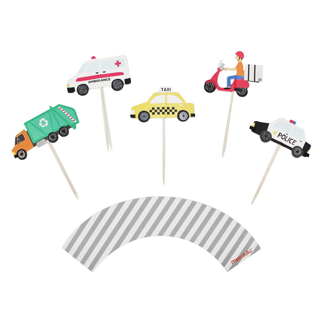 Transportation Party Cupcake Toppers - bubblegum market