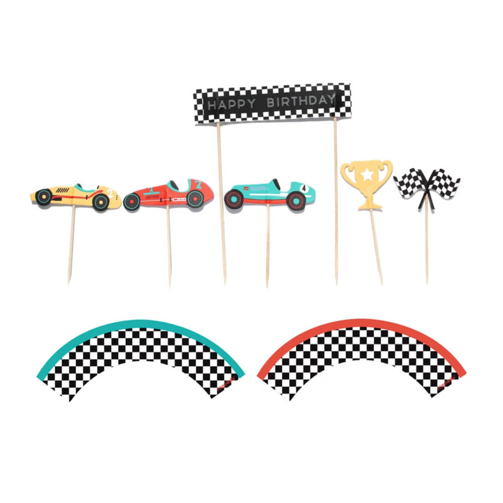 Vintage Race Car Cupcake Toppers & Wrappers - bubblegum market
