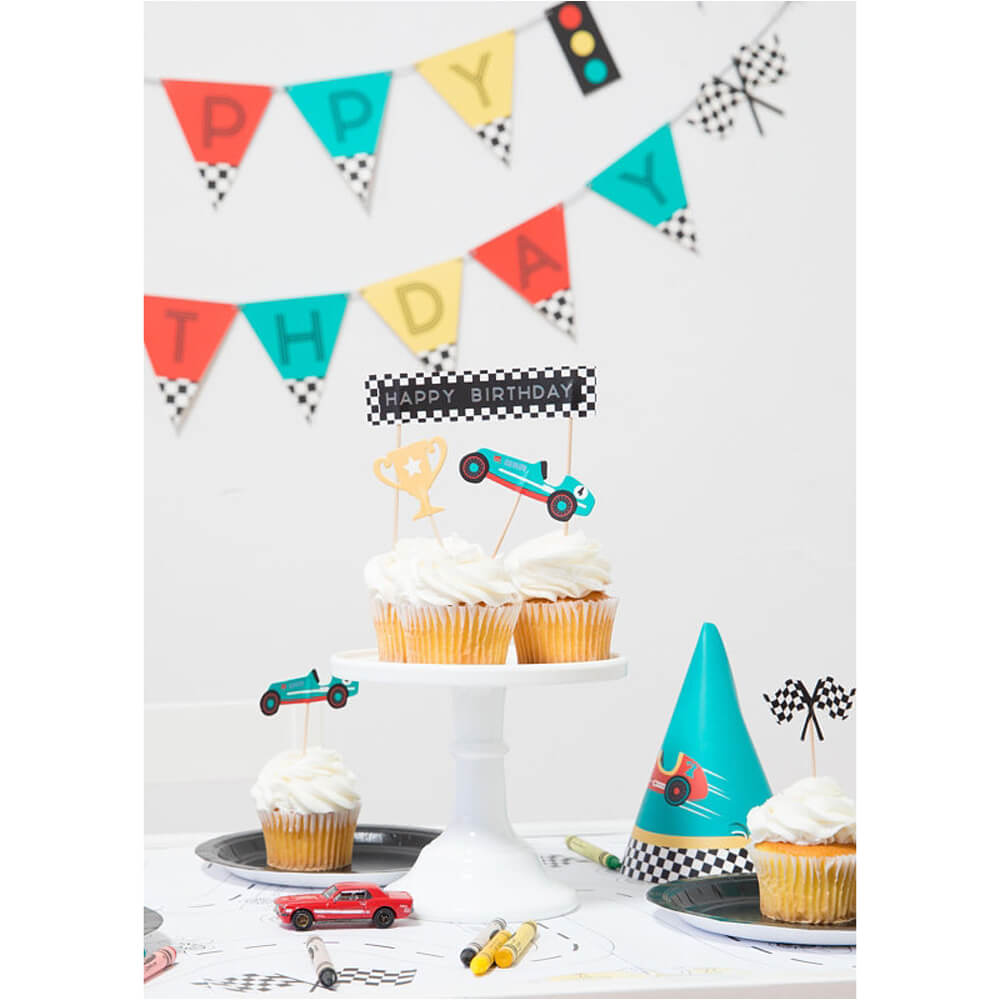 Vintage Race Car Cupcake Toppers & Wrappers - bubblegum market