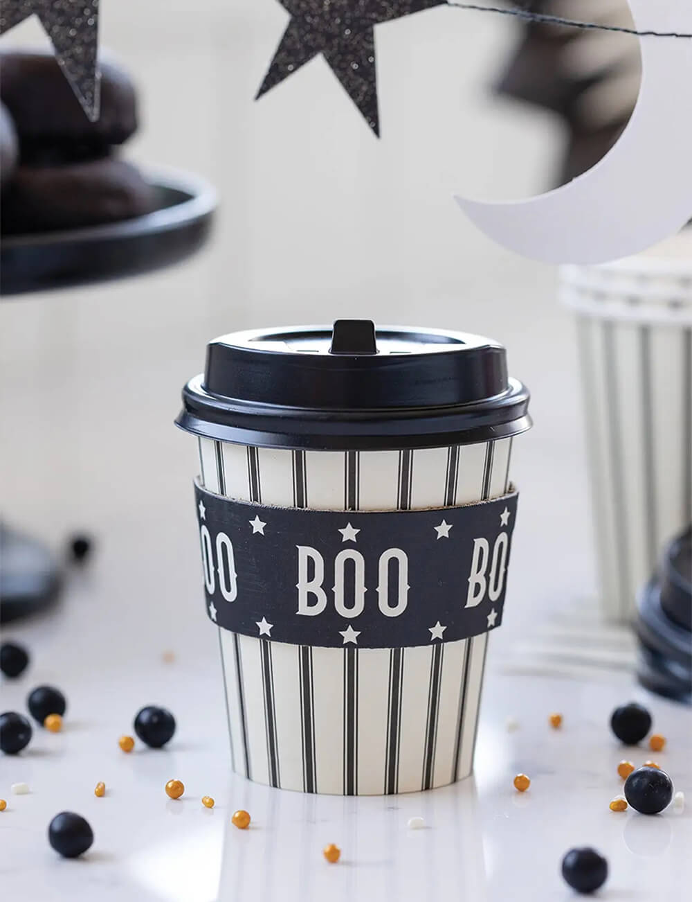 Vintage Stripe Halloween Boo Cozy To Go Cup - bubblegum market