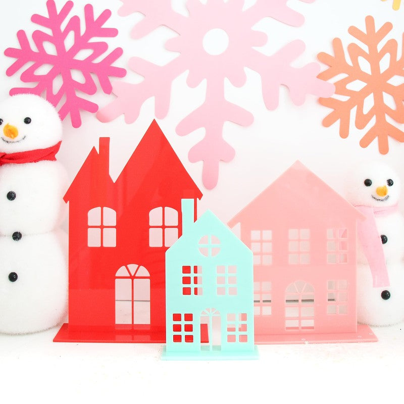 Red, Light Pink, and Mint Acrylic Holiday House Set
