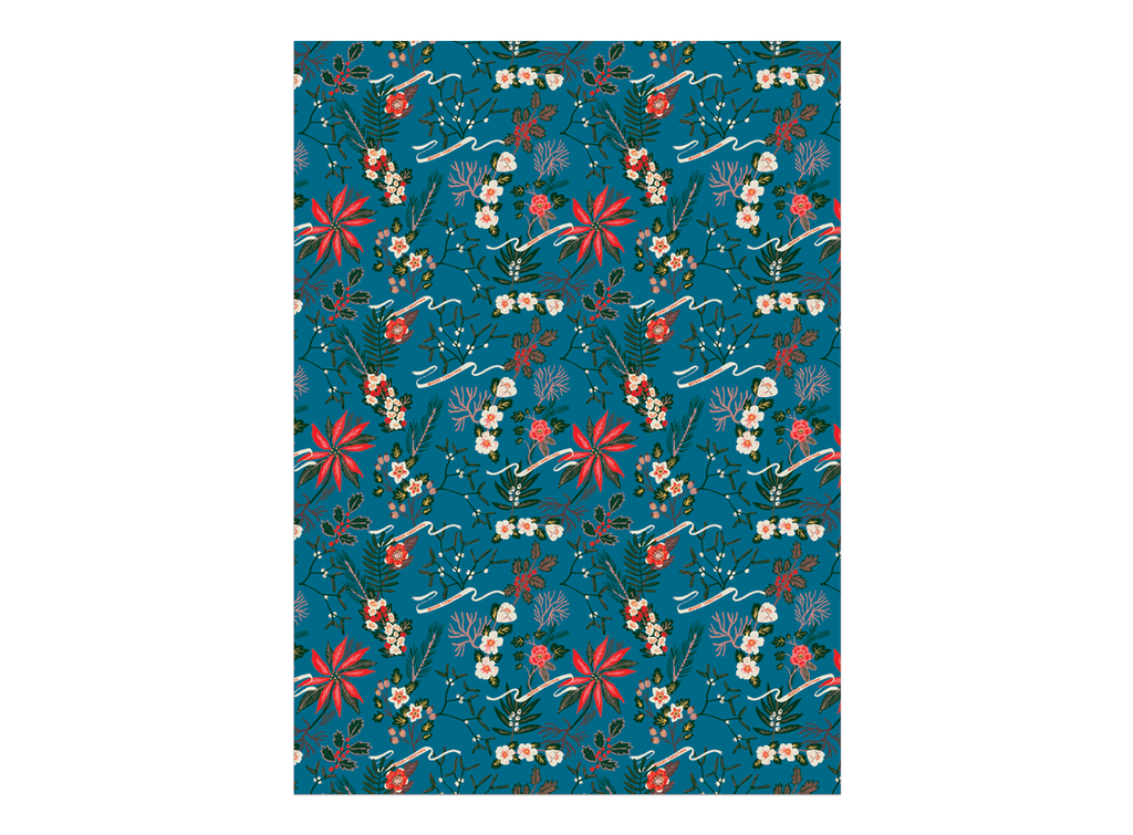 Blue Poinsettia Holiday Wrapping Paper Sheets (Roll of 3)