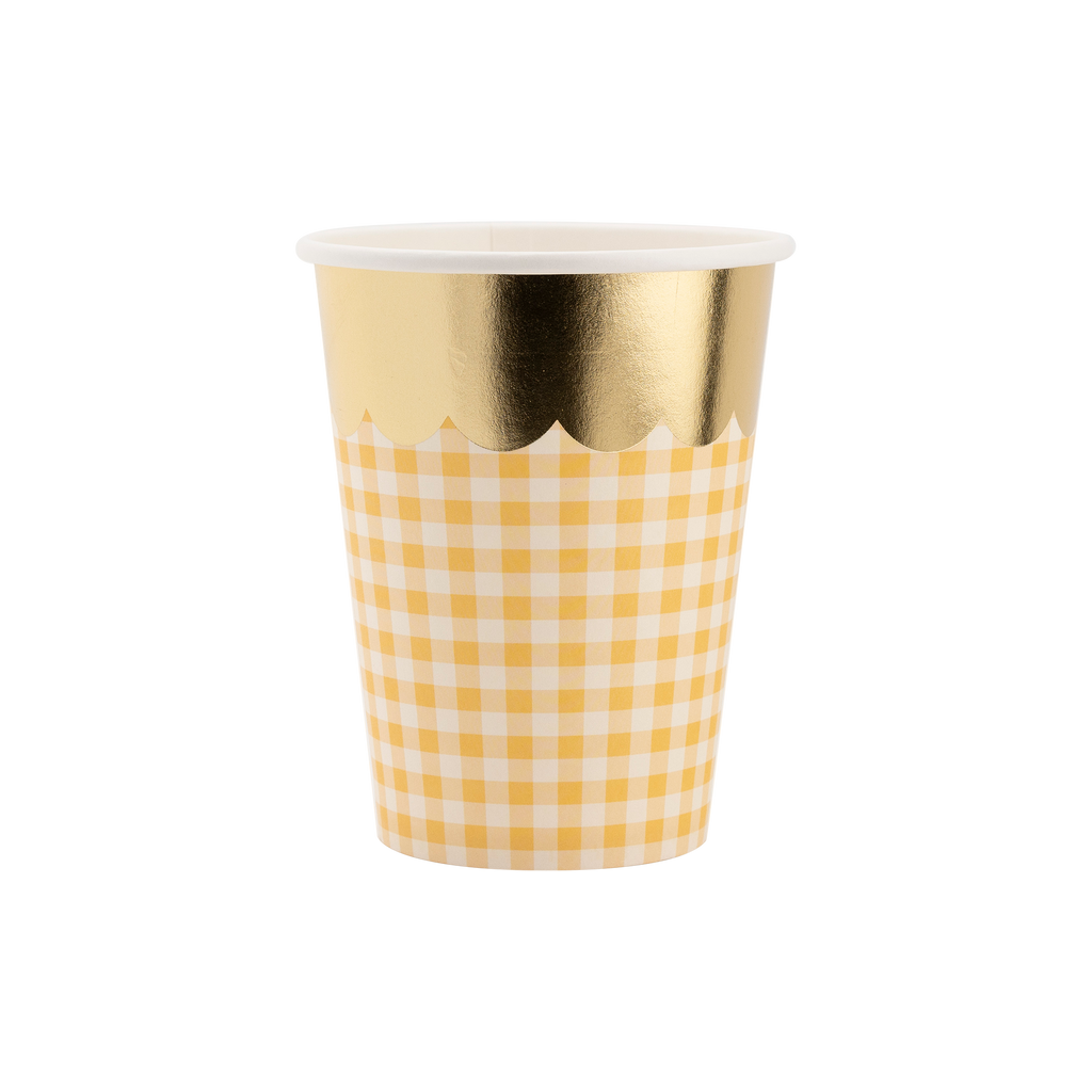 Gingham Cups with Gold Scalloped Accent